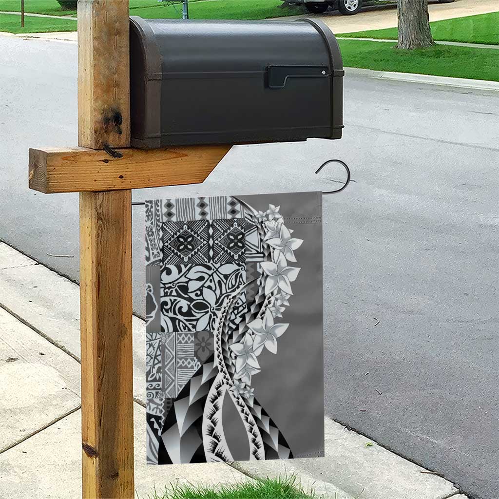 Aloha Vintage Plumeria Hawaiian Tapa Pattern Garden Flag Gray Hawaiian Tapa Pattern - Polynesian Pride