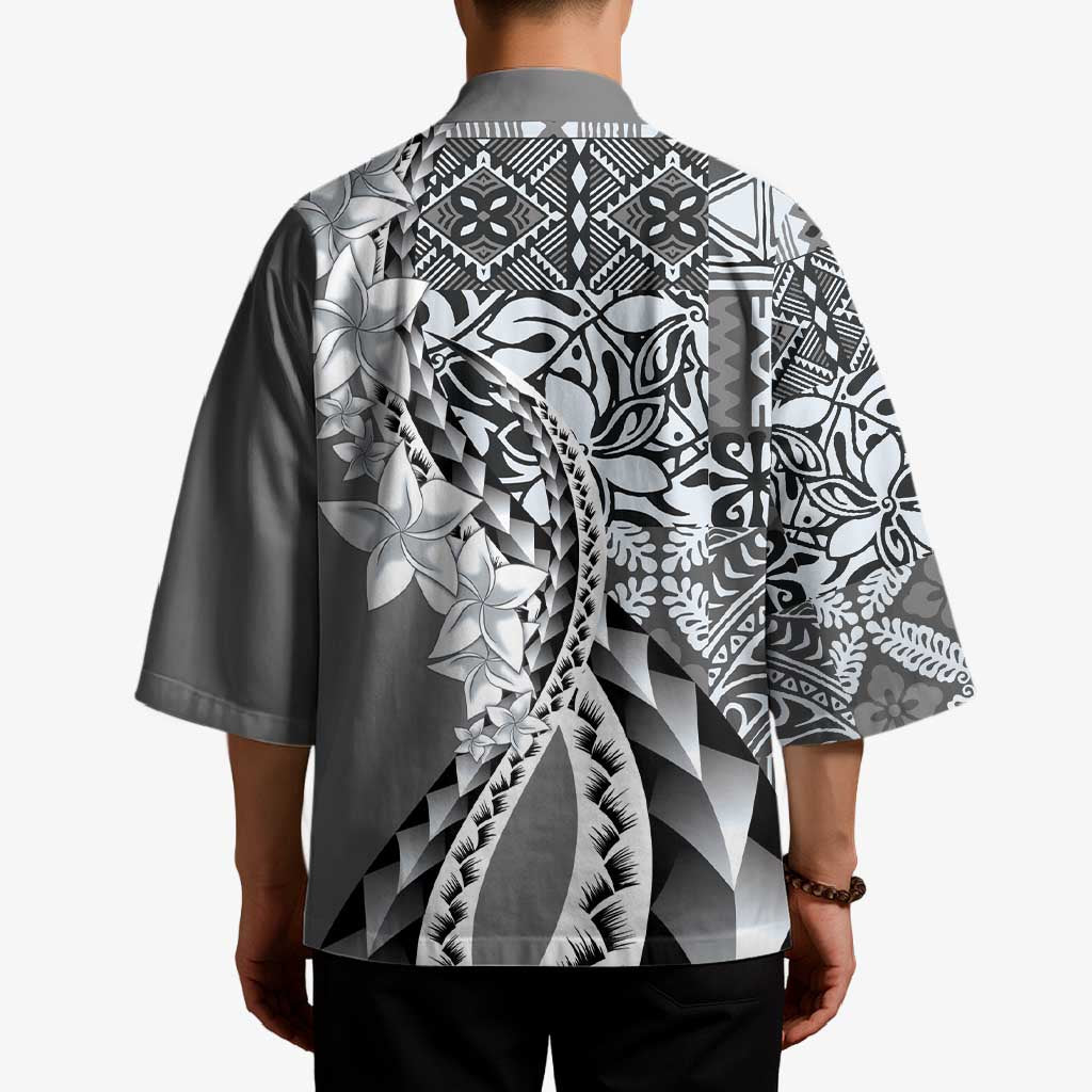 Aloha Vintage Plumeria Hawaiian Tapa Pattern Kimono Gray Hawaiian Tapa Pattern - Polynesian Pride
