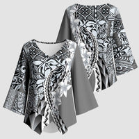 Aloha Vintage Plumeria Hawaiian Tapa Pattern Kimono Sleeve Blouse Gray Hawaiian Tapa Pattern - Polynesian Pride
