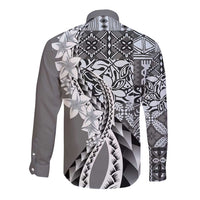Aloha Vintage Plumeria Hawaiian Tapa Pattern Long Sleeve Button Shirt Gray Hawaiian Tapa Pattern - Polynesian Pride