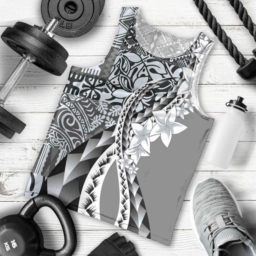 Aloha Vintage Plumeria Hawaiian Tapa Pattern Men Tank Top Gray Hawaiian Tapa Pattern - Polynesian Pride