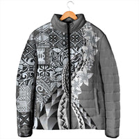 Aloha Vintage Plumeria Hawaiian Tapa Pattern Padded Jacket Gray Hawaiian Tapa Pattern - Polynesian Pride