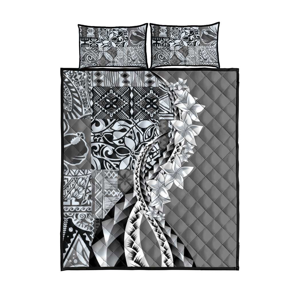 Aloha Vintage Plumeria Hawaiian Tapa Pattern Quilt Bed Set Gray Hawaiian Tapa Pattern - Polynesian Pride