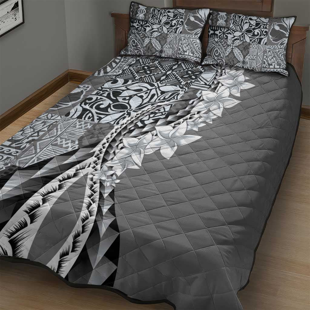Aloha Vintage Plumeria Hawaiian Tapa Pattern Quilt Bed Set Gray Hawaiian Tapa Pattern - Polynesian Pride