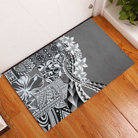 Aloha Vintage Plumeria Hawaiian Tapa Pattern Rubber Doormat Gray Hawaiian Tapa Pattern - Polynesian Pride