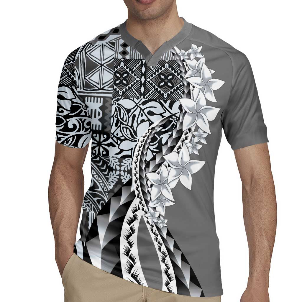 Aloha Vintage Plumeria Hawaiian Tapa Pattern Rugby Jersey Gray Hawaiian Tapa Pattern - Polynesian Pride
