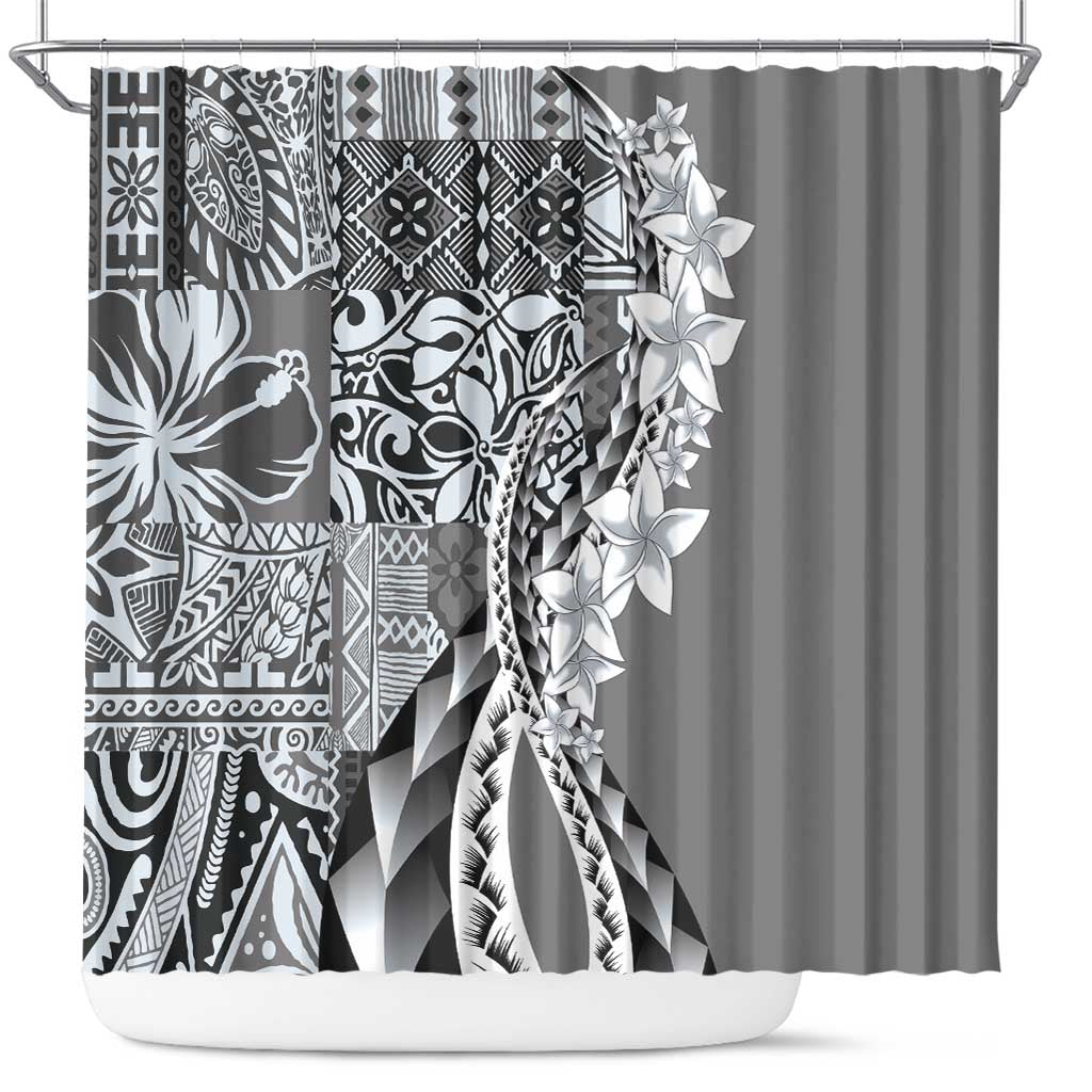 Aloha Vintage Plumeria Hawaiian Tapa Pattern Shower Curtain Gray Hawaiian Tapa Pattern - Polynesian Pride