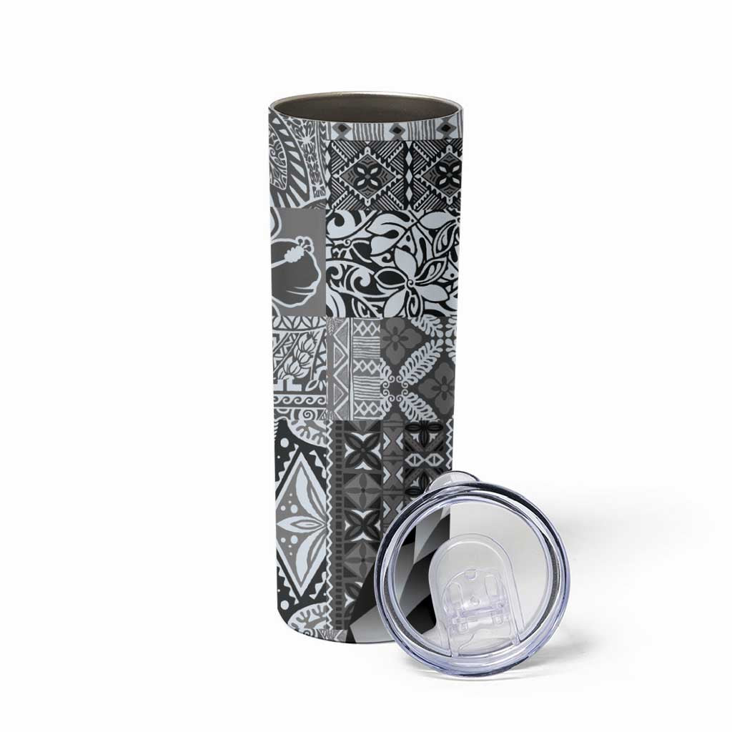 Aloha Vintage Plumeria Hawaiian Tapa Pattern Skinny Tumbler Gray Hawaiian Tapa Pattern - Polynesian Pride