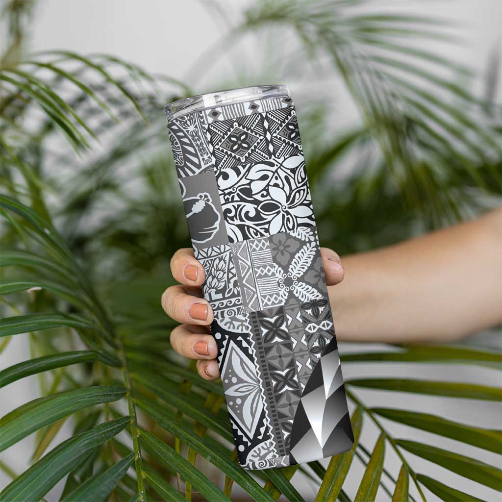Aloha Vintage Plumeria Hawaiian Tapa Pattern Skinny Tumbler Gray Hawaiian Tapa Pattern - Polynesian Pride