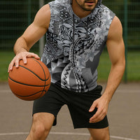 Aloha Vintage Plumeria Hawaiian Tapa Pattern Sleeveless Hoodie Gray Hawaiian Tapa Pattern - Polynesian Pride