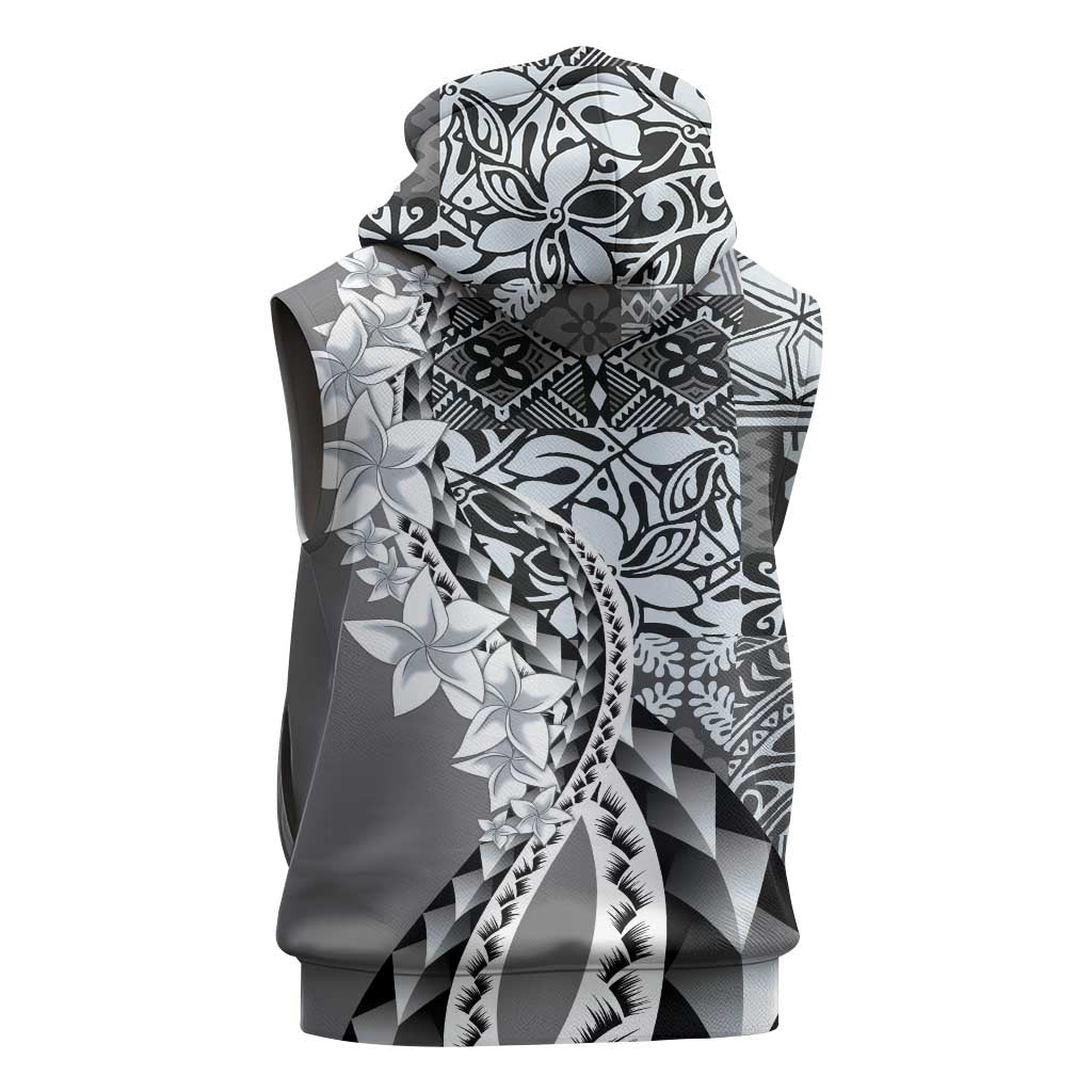 Aloha Vintage Plumeria Hawaiian Tapa Pattern Sleeveless Zip Hoodie Gray Hawaiian Tapa Pattern LT9