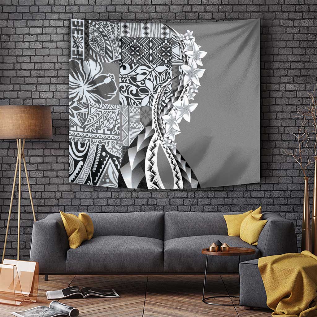 Aloha Vintage Plumeria Hawaiian Tapa Pattern Tapestry Gray Hawaiian Tapa Pattern - Polynesian Pride