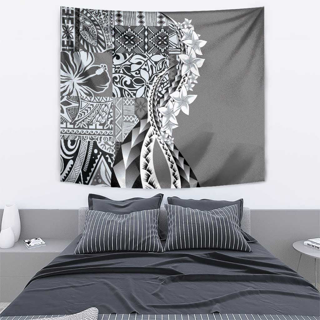 Aloha Vintage Plumeria Hawaiian Tapa Pattern Tapestry Gray Hawaiian Tapa Pattern - Polynesian Pride