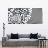 Aloha Vintage Plumeria Hawaiian Tapa Pattern Tapestry Gray Hawaiian Tapa Pattern - Polynesian Pride