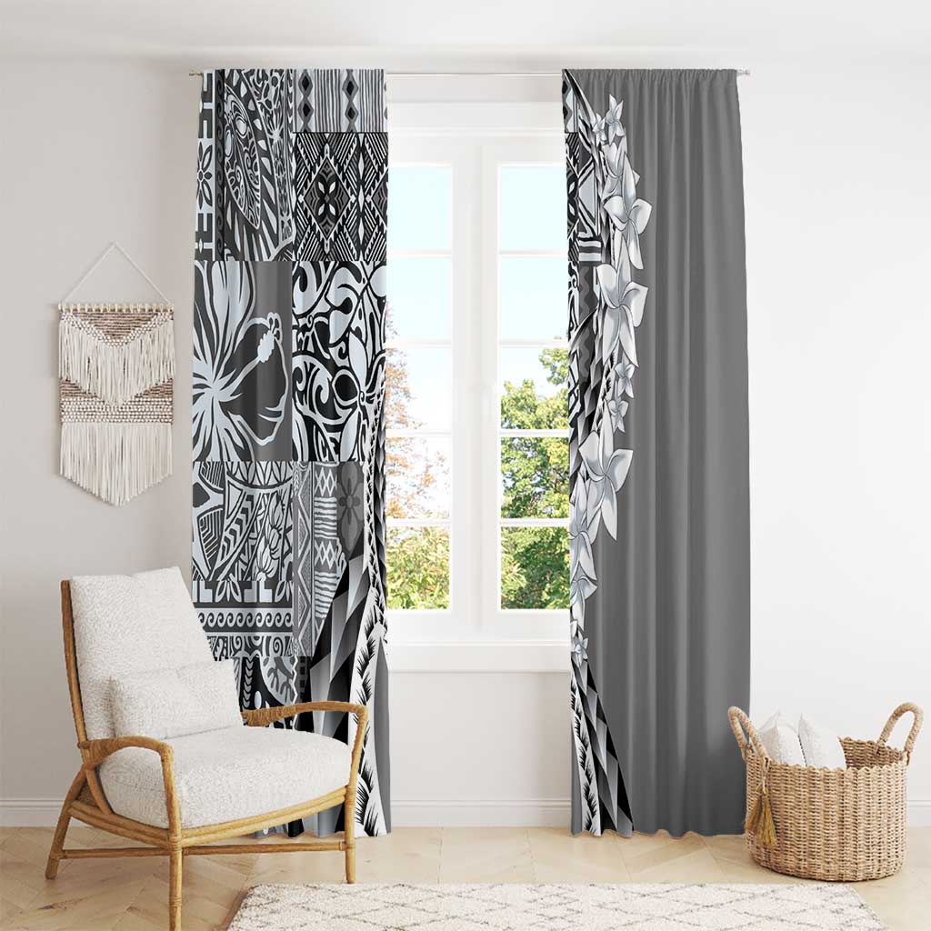 Aloha Vintage Plumeria Hawaiian Tapa Pattern Window Curtain Gray Hawaiian Tapa Pattern - Polynesian Pride
