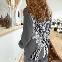 Aloha Vintage Plumeria Hawaiian Tapa Pattern Women Casual Shirt Gray Hawaiian Tapa Pattern - Polynesian Pride