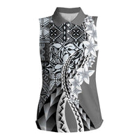 Aloha Vintage Plumeria Hawaiian Tapa Pattern Women Sleeveless Polo Shirt Gray Hawaiian Tapa Pattern - Polynesian Pride