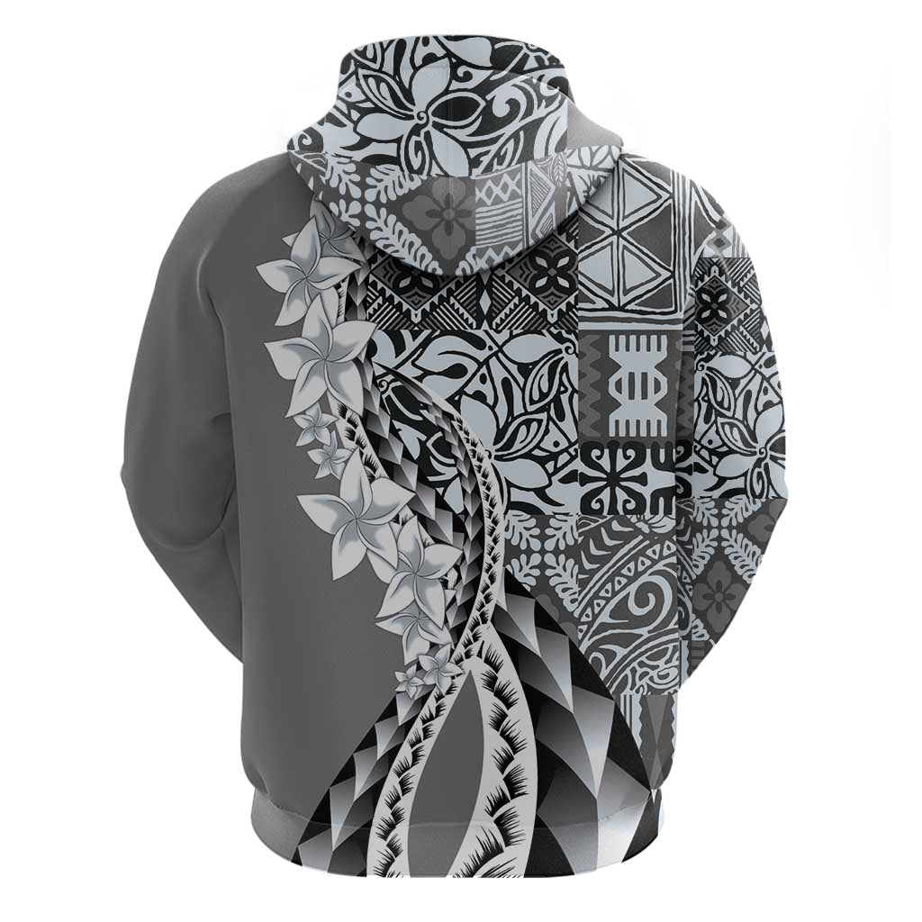 Aloha Vintage Plumeria Hawaiian Tapa Pattern Zip Hoodie Gray Hawaiian Tapa Pattern - Polynesian Pride