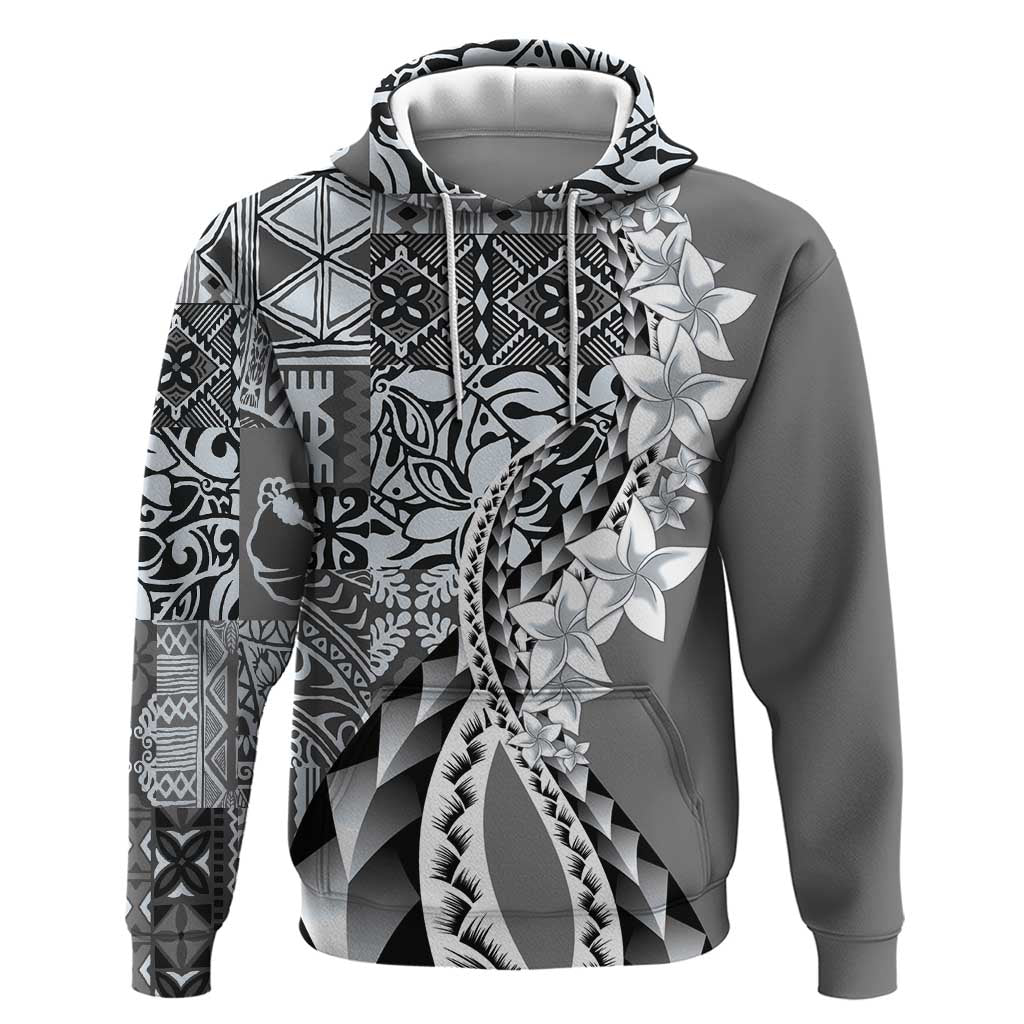 Aloha Vintage Plumeria Hawaiian Tapa Pattern Zip Hoodie Gray Hawaiian Tapa Pattern - Polynesian Pride