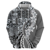 Aloha Vintage Plumeria Hawaiian Tapa Pattern Zip Hoodie Gray Hawaiian Tapa Pattern - Polynesian Pride