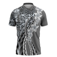 Aloha Vintage Plumeria Hawaiian Tapa Pattern Zipper Polo Shirt Gray Hawaiian Tapa Pattern - Polynesian Pride