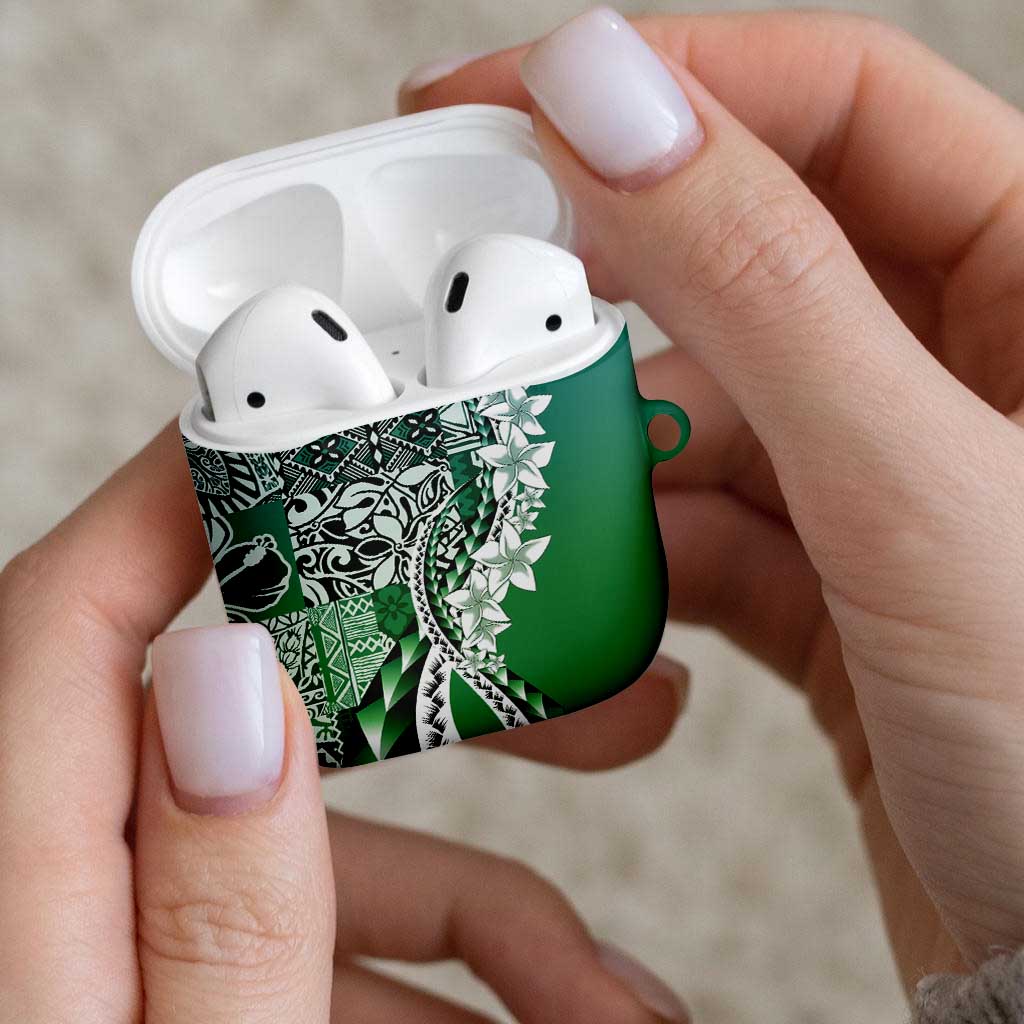 Aloha Vintage Plumeria Hawaiian Tapa Pattern AirPods Case Green Hawaiian Tapa Pattern - Polynesian Pride