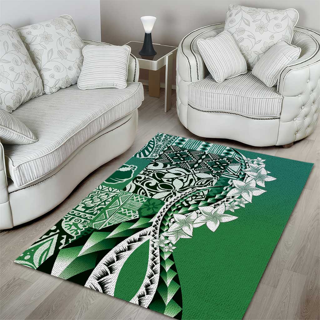 Aloha Vintage Plumeria Hawaiian Tapa Pattern Area Rug Green Hawaiian Tapa Pattern - Polynesian Pride