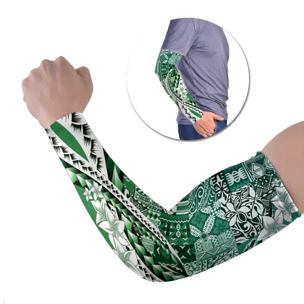 Aloha Vintage Plumeria Hawaiian Tapa Pattern Arm Sleeves Green Hawaiian Tapa Pattern - Polynesian Pride