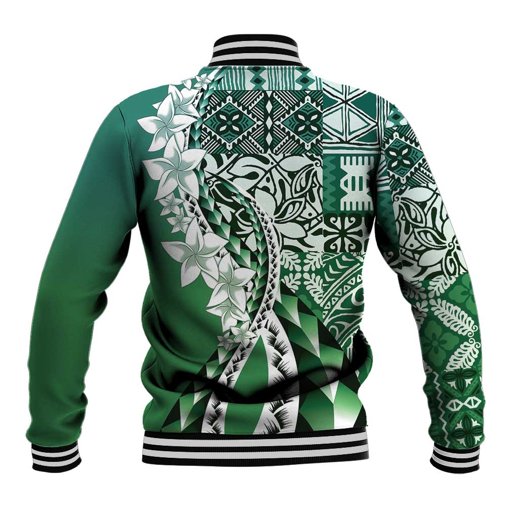 Aloha Vintage Plumeria Hawaiian Tapa Pattern Baseball Jacket Green Hawaiian Tapa Pattern - Polynesian Pride