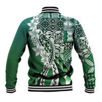 Aloha Vintage Plumeria Hawaiian Tapa Pattern Baseball Jacket Green Hawaiian Tapa Pattern - Polynesian Pride
