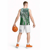 Aloha Vintage Plumeria Hawaiian Tapa Pattern Basketball Jersey Green Hawaiian Tapa Pattern - Polynesian Pride