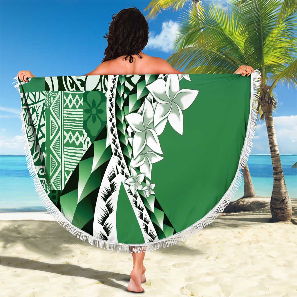 Aloha Vintage Plumeria Hawaiian Tapa Pattern Beach Blanket Green Hawaiian Tapa Pattern - Polynesian Pride