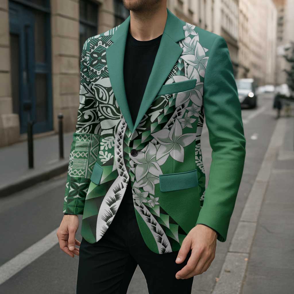 Aloha Vintage Plumeria Hawaiian Tapa Pattern Blazer Green Hawaiian Tapa Pattern - Polynesian Pride