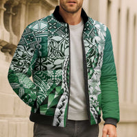 Aloha Vintage Plumeria Hawaiian Tapa Pattern Bomber Puffer Jacket Green Hawaiian Tapa Pattern - Polynesian Pride