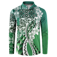 Aloha Vintage Plumeria Hawaiian Tapa Pattern Button Sweatshirt Green Hawaiian Tapa Pattern - Polynesian Pride