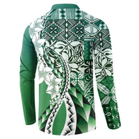 Aloha Vintage Plumeria Hawaiian Tapa Pattern Button Sweatshirt Green Hawaiian Tapa Pattern - Polynesian Pride