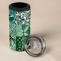 Aloha Vintage Plumeria Hawaiian Tapa Pattern 4 in 1 Can Cooler Tumbler Green Hawaiian Tapa Pattern - Polynesian Pride