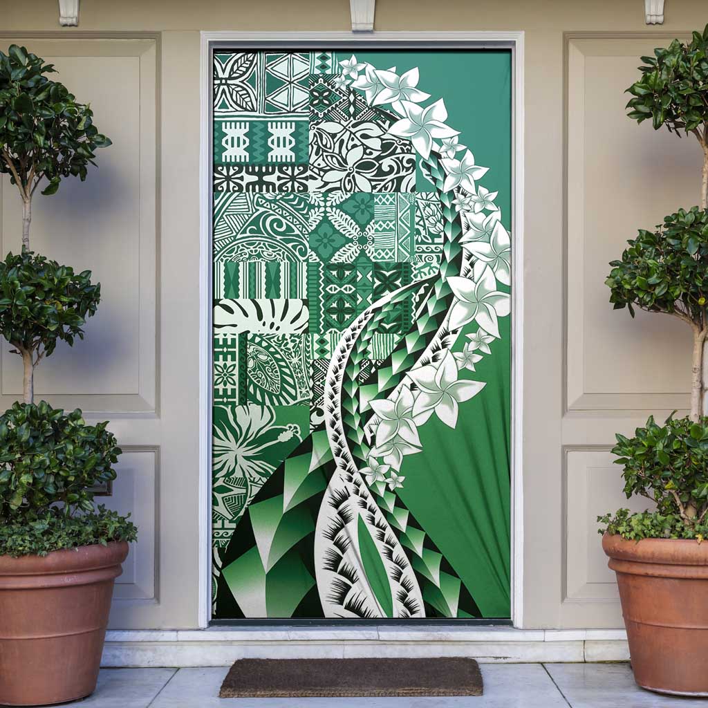 Aloha Vintage Plumeria Hawaiian Tapa Pattern Door Cover Green Hawaiian Tapa Pattern - Polynesian Pride