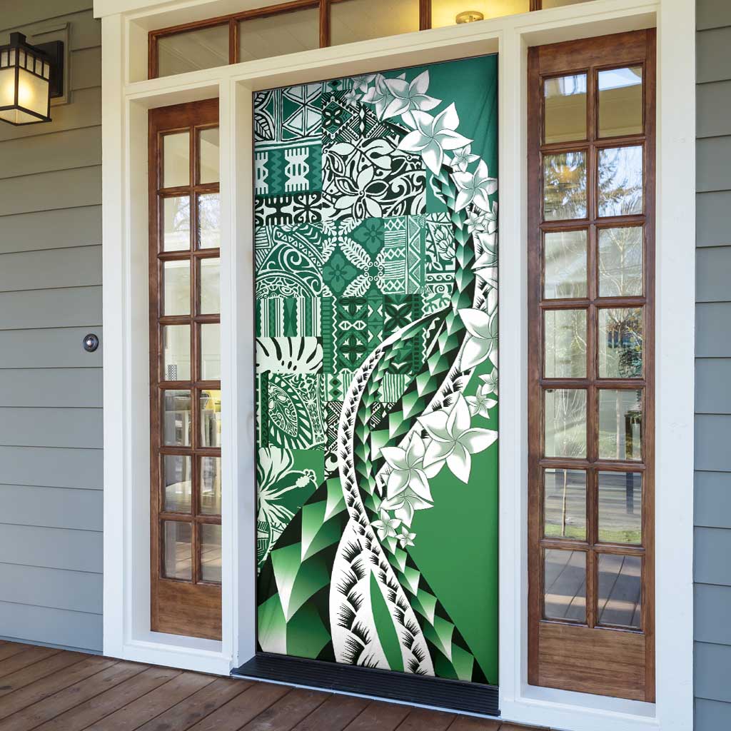 Aloha Vintage Plumeria Hawaiian Tapa Pattern Door Cover Green Hawaiian Tapa Pattern - Polynesian Pride