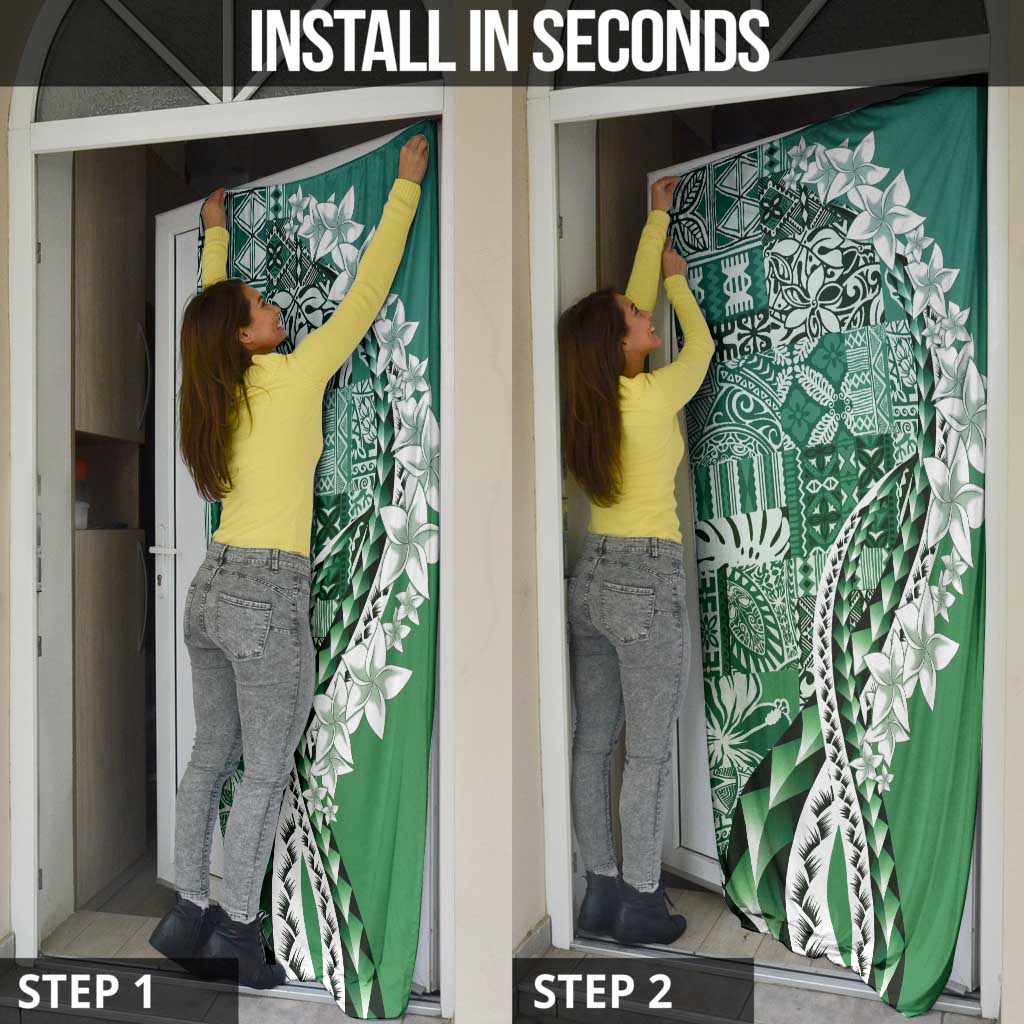 Aloha Vintage Plumeria Hawaiian Tapa Pattern Door Cover Green Hawaiian Tapa Pattern - Polynesian Pride