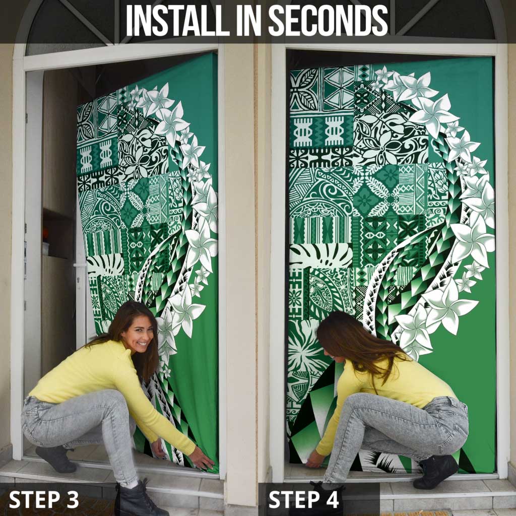 Aloha Vintage Plumeria Hawaiian Tapa Pattern Door Cover Green Hawaiian Tapa Pattern - Polynesian Pride
