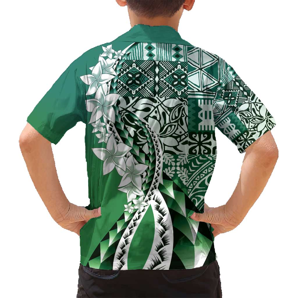 Aloha Vintage Plumeria Hawaiian Tapa Pattern Family Matching Long Sleeve Bodycon Dress and Hawaiian Shirt Green Hawaiian Tapa Pattern LT9 - Polynesian Pride