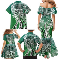 Aloha Vintage Plumeria Hawaiian Tapa Pattern Family Matching Mermaid Dress and Hawaiian Shirt Green Hawaiian Tapa Pattern LT9 - Polynesian Pride