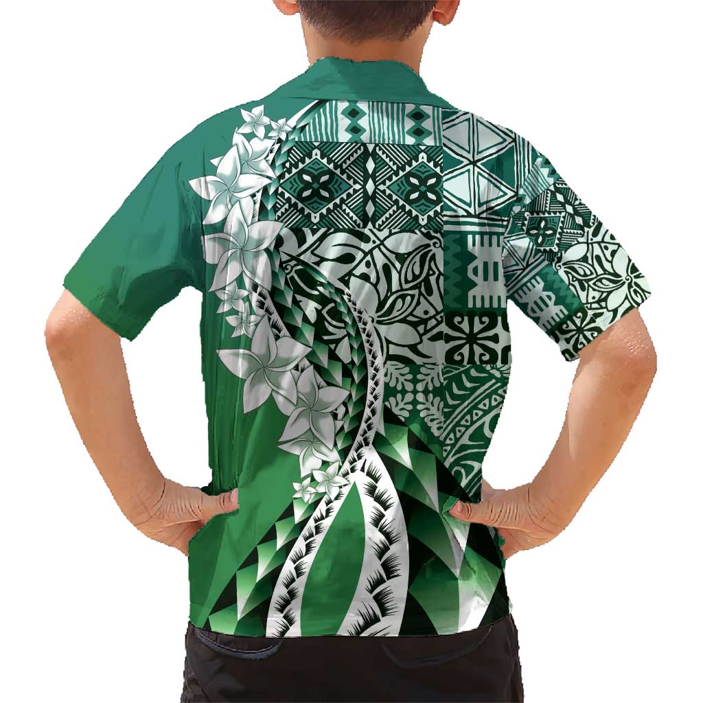 Aloha Vintage Plumeria Hawaiian Tapa Pattern Family Matching Short Sleeve Bodycon Dress and Hawaiian Shirt Green Hawaiian Tapa Pattern LT9 - Polynesian Pride