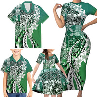 Aloha Vintage Plumeria Hawaiian Tapa Pattern Family Matching Short Sleeve Bodycon Dress and Hawaiian Shirt Green Hawaiian Tapa Pattern LT9 - Polynesian Pride