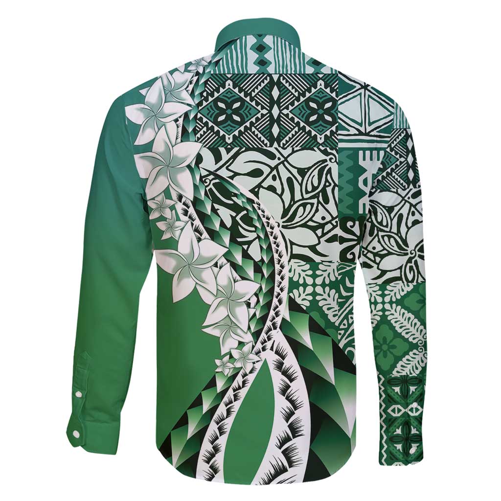 Aloha Vintage Plumeria Hawaiian Tapa Pattern Family Matching Short Sleeve Bodycon Dress and Hawaiian Shirt Green Hawaiian Tapa Pattern LT9 - Polynesian Pride