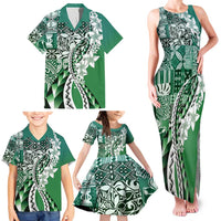 Aloha Vintage Plumeria Hawaiian Tapa Pattern Family Matching Tank Maxi Dress and Hawaiian Shirt Green Hawaiian Tapa Pattern LT9 - Polynesian Pride