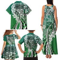 Aloha Vintage Plumeria Hawaiian Tapa Pattern Family Matching Tank Maxi Dress and Hawaiian Shirt Green Hawaiian Tapa Pattern LT9 - Polynesian Pride