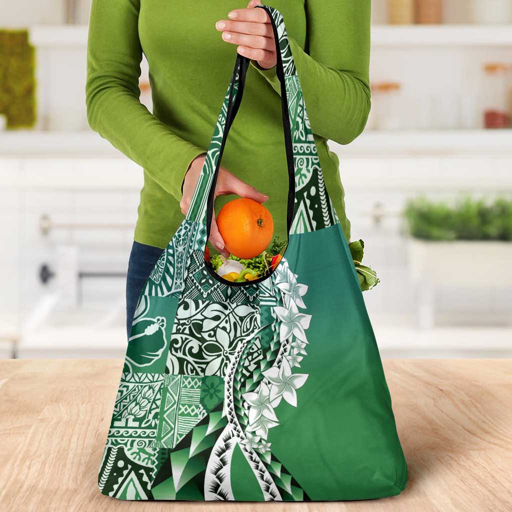 Aloha Vintage Plumeria Hawaiian Tapa Pattern Grocery Bag Green Hawaiian Tapa Pattern - Polynesian Pride