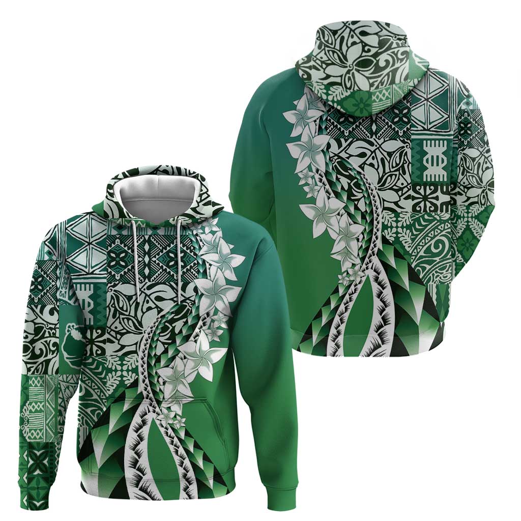Aloha Vintage Plumeria Hawaiian Tapa Pattern Hoodie Green Hawaiian Tapa Pattern - Polynesian Pride